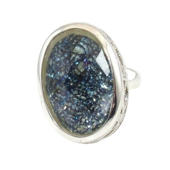 Sterling Silver Blue Druzy Faceted Dome Cocktail Ring Size 6.5 - Picture 2 of 7